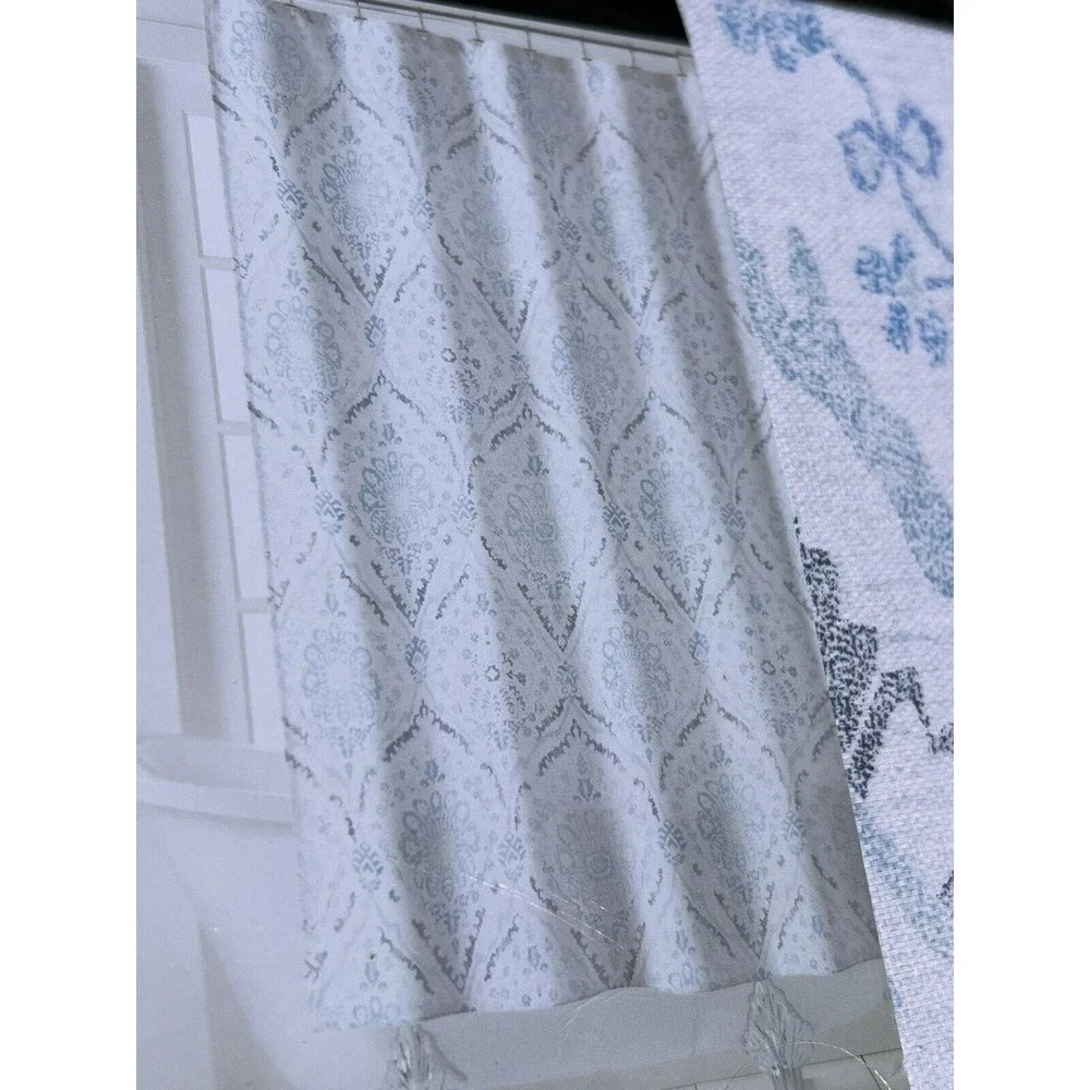 Ralph Lauren Fabric Shower Curtain White / Blue Medallion Cotton New 72x70”